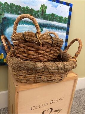 Pottery Barn Natural Woven Basket Set in Brown Tones